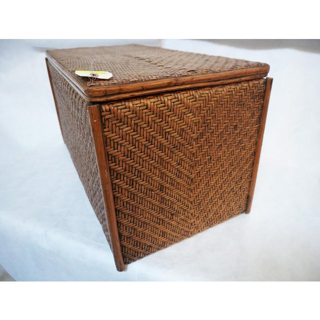 1990s Large Herringbone Woven Rattan Chest For Sale - Image 11 of 13