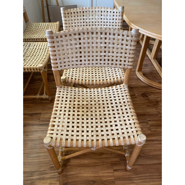 1960s Set of Six McGuire San Francisco Laced Rawhide Dining Chairs For Sale - Image 13 of 15
