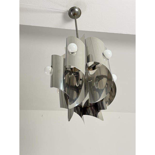 Metal 6-Light Chandelier in the style of Reggiani, 1970s For Sale - Image 7 of 9