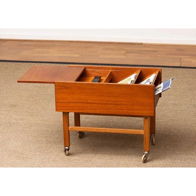 Teak and Oak Side Table with Magazine Storage and Sliding Top, Denmark, 1960s For Sale - Image 4 of 9