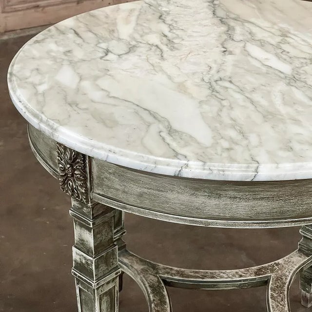 Wood 19th Century French Neoclassical Round Painted End Table With Carrara Marble Top For Sale - Image 7 of 13