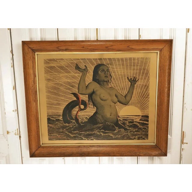 Modern Hans Thoma, Mermaid, Color Lithograph, 1890, Framed For Sale - Image 3 of 5