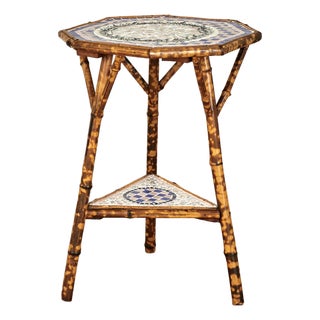 Antique English Bamboo and Tile Table or Stand For Sale