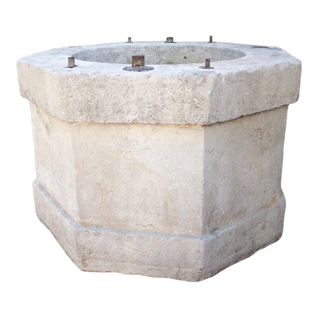 Large 19th Century French Burgundy Limestone Well Head Finished “A La Boucharde” For Sale