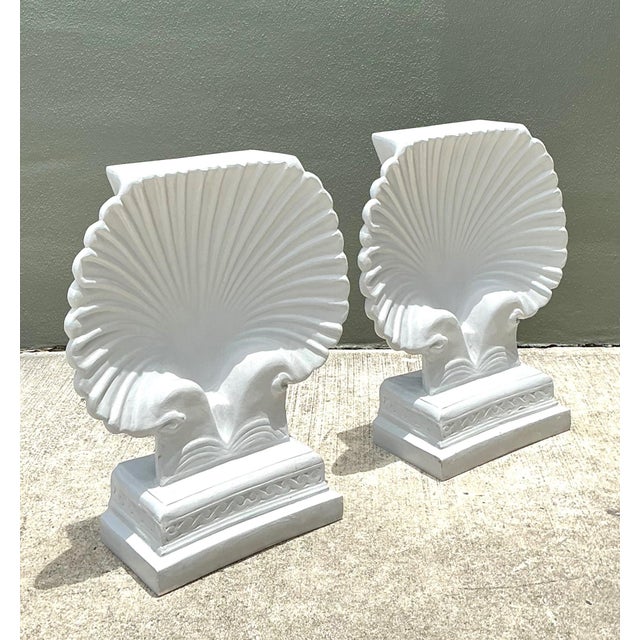 Late 20th Century Vintage Clam Shell Pedestals - Set of 2 For Sale - Image 5 of 18