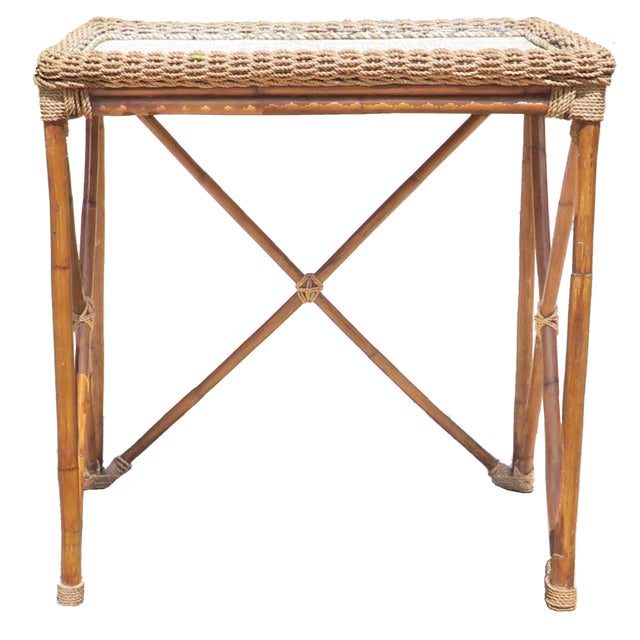 Bamboo & Rope Nautical / Beach Accent Table For Sale