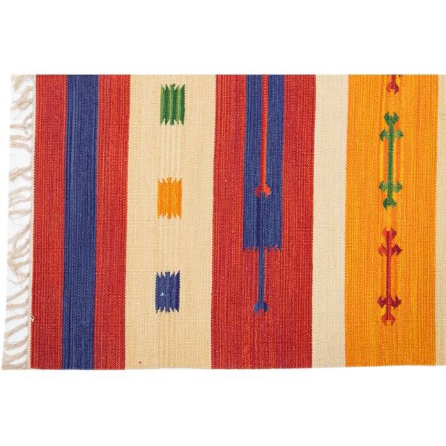 2020s Modern Kilim Handmade Multicolor Geometric Wool Rug For Sale - Image 4 of 7