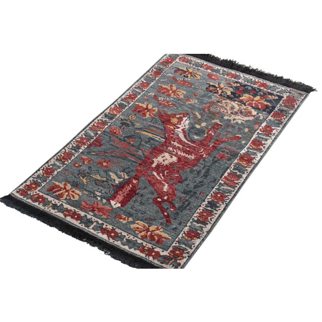 Handknotted Jumping Fox Rug, 5'x8' | Chairish