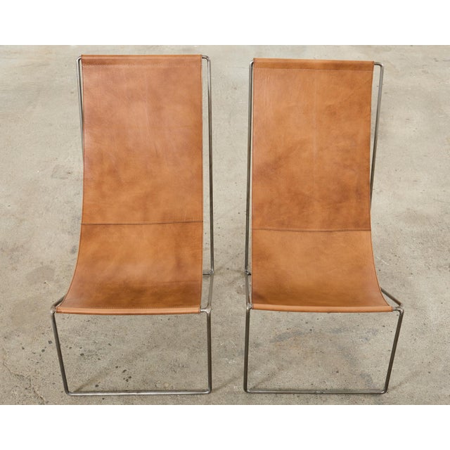 Verner Panton Pair of Verner Panton Style Leather Sling Lounge Chairs For Sale - Image 4 of 12