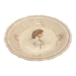 Antique Gibson Girl Porcelain Portrait Bowl Scalloped Gold Rim Fair Vintage Condition For Sale