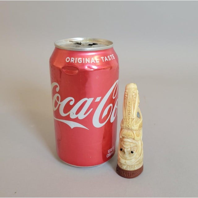 Antique Carved Bone Figural Cheroot Holder With Shell Inlay Eyes For Sale - Image 4 of 8