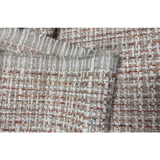 2020s Designer Water Stain Resistant Beige Coral Blue Cream Tweed MCM Upholstery Fabric For Sale - Image 5 of 5