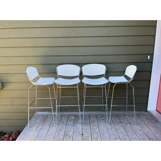 Mid-Century Modern Midcentury Bertoia Style Bar Stools - Set of Four For Sale - Image 3 of 12