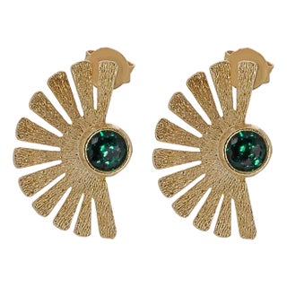 Sterling Silver Gold Plated Jade Gemstone Cleopatra Earrings, A Pair For Sale