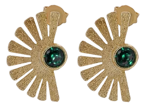 Sterling Silver Gold Plated Jade Gemstone Cleopatra Earrings, A Pair