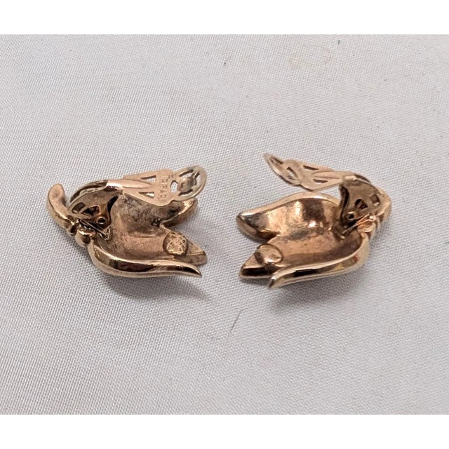 Metal Vintage 1950 Signed Crown Trifari Goldtone Tulip Clip Earrings -2 Pieces For Sale - Image 7 of 7