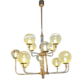 Modern Murano Glass and Brass Globe Chandelier For Sale