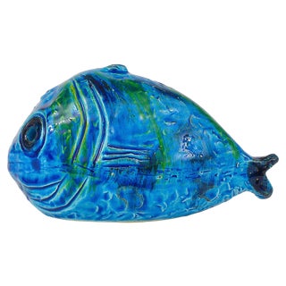 Rimini Blue Glazed Fish Sculpture Figurine by Aldo Londi attributed to Bitossi, Italy, 1950s For Sale