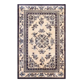 1920s Ivory Field Classic Traditional Greek Key Antique Chinese Silk Knotted Rug For Sale