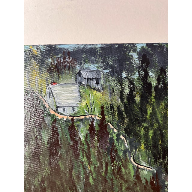A very nice small oil on canvas painting of a House Barn in North Carolina by Nellie Medford dated 1991. Dramatic black...