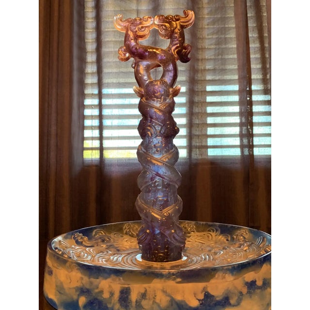 Liuli Fine Art Chinese Glass Sculpture “Holding Up Heaven” Blue and Purple For Sale - Image 10 of 13