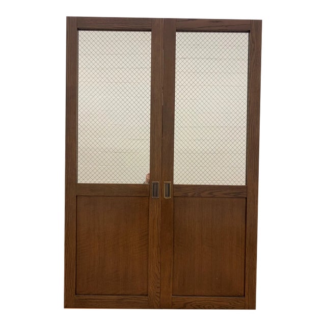 Andre Originals-SoHo Grand Nyc Oak Closet Doors With Geometric Mirrored Glass - A Pair For Sale