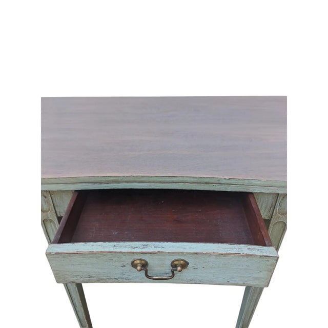 Vintage Swedish Gustavian Style Distressed Green Demi Lune Table For Sale - Image 9 of 17