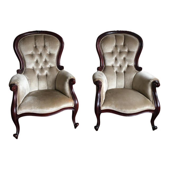 Vintage Tufted Velvet Upholstered Side Chairs - A Pair ...