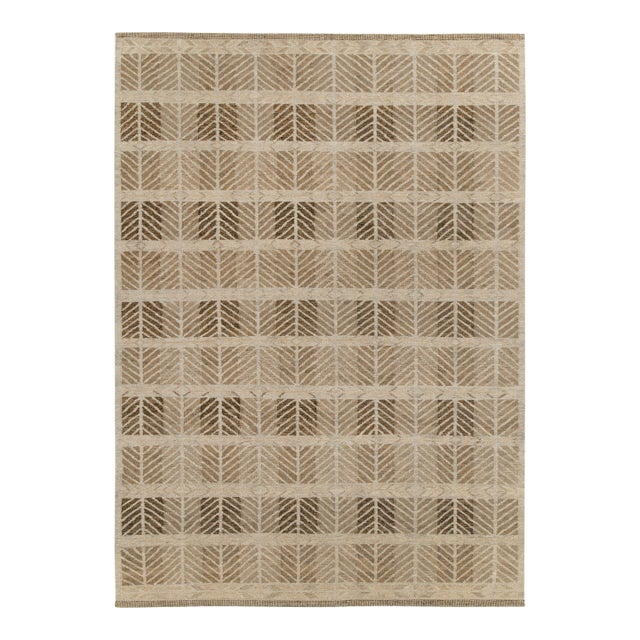 Scandinavian style hemp kilim in Beige, Brown Geometric Pattern by Rug & Kilim - 12x15 For Sale