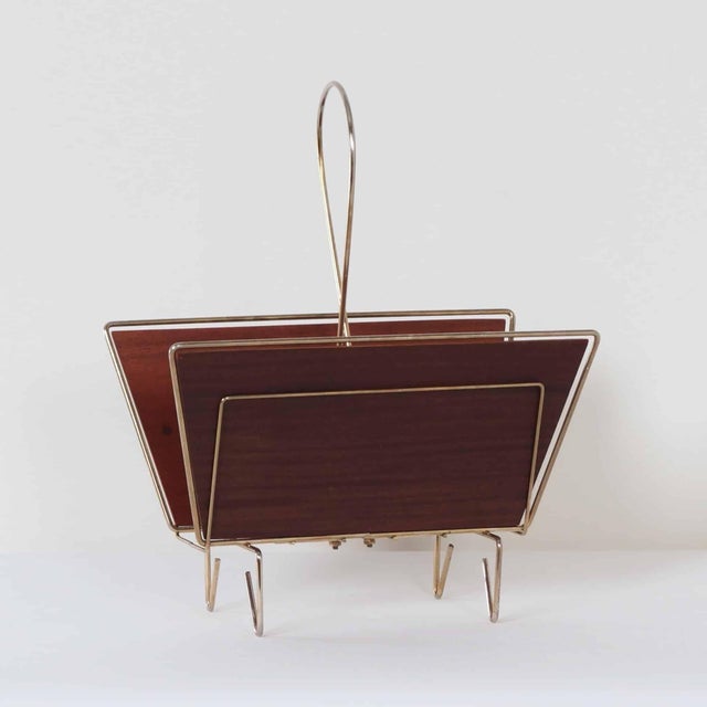 Wood Mid-Century Magazine Holder in Brass and Teak, 1950s For Sale - Image 7 of 8