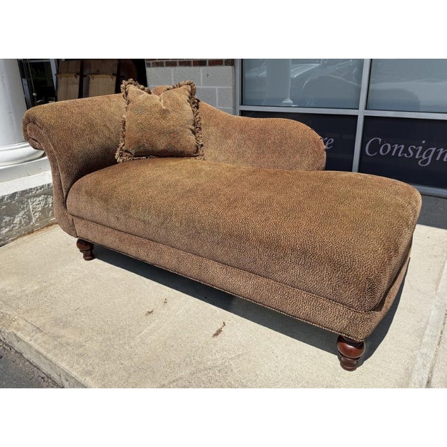 Late 20th Century Leopard Print Upholstered Chaise Lounge With Pillow For Sale - Image 4 of 10