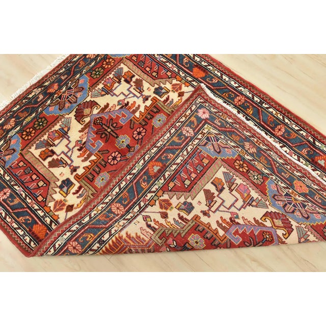 Zanjan Rug 3'10'' X 5'2'' Ivory Wool Vintage Tribal Hand-Knotted Oriental Carpet For Sale - Image 11 of 12