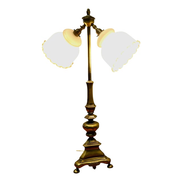 Brass Twin Angled Reading Lamp, 1920 For Sale