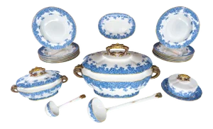 Antique 1888 Royal Worcester Vitreous Porcelain Dinnerware Set With Large Tureens and Ladles - 21 Piece Set