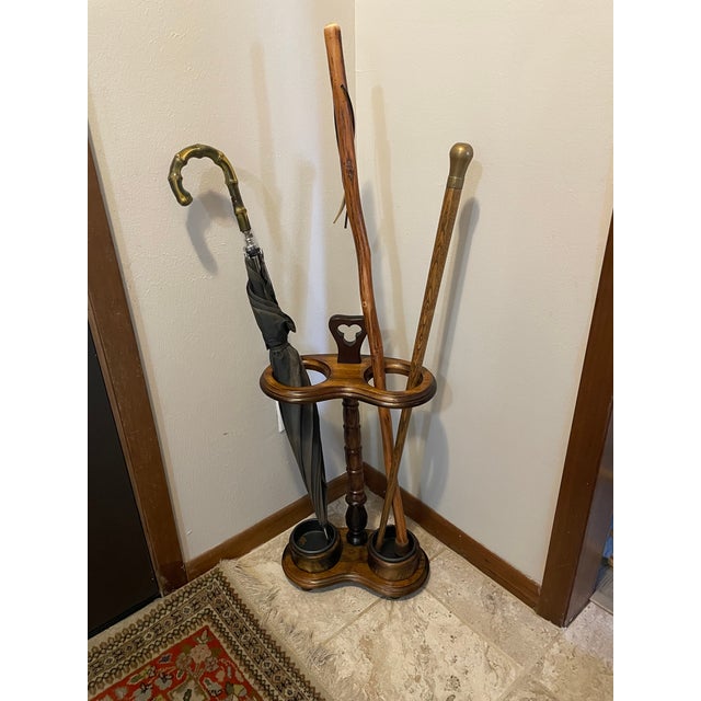 Vintage 1980s Walnut Double Umbrella Stick Stand For Sale - Image 17 of 17
