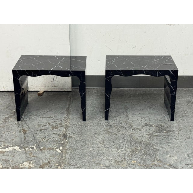 Design Plus Gallery presents a Pair of Foster Benches/Side Tables from Made Goods. Constructed from wood and painted with...