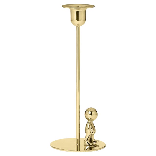 Omini Walkman Tall Candlestick in Polished Brass by Stefano Giovannoni For Sale