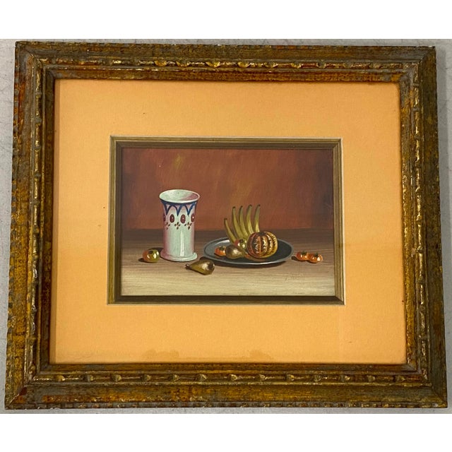 Vintage Still Life Painting With Fruit and Porcelain Cup C.1970 For Sale - Image 9 of 9