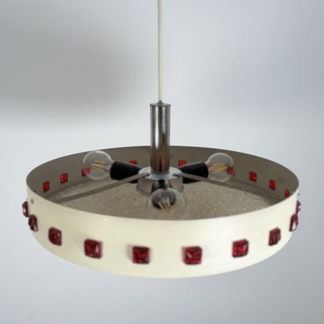 Metal Vintage DDR UFO Lamp in White with Red Elements, 1970s For Sale - Image 7 of 13