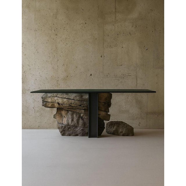 Metal Vulcano Dining Table in Volcanic Stone with Steel and Glass by Marsica Fossati For Sale - Image 7 of 8