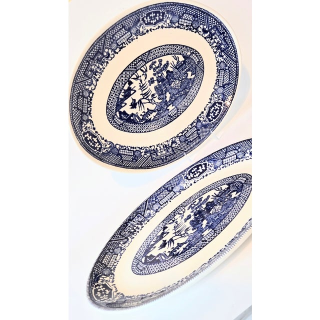 Blue Vintage Flow Blue Willow Ironstone Platters- Set of Two For Sale - Image 8 of 9