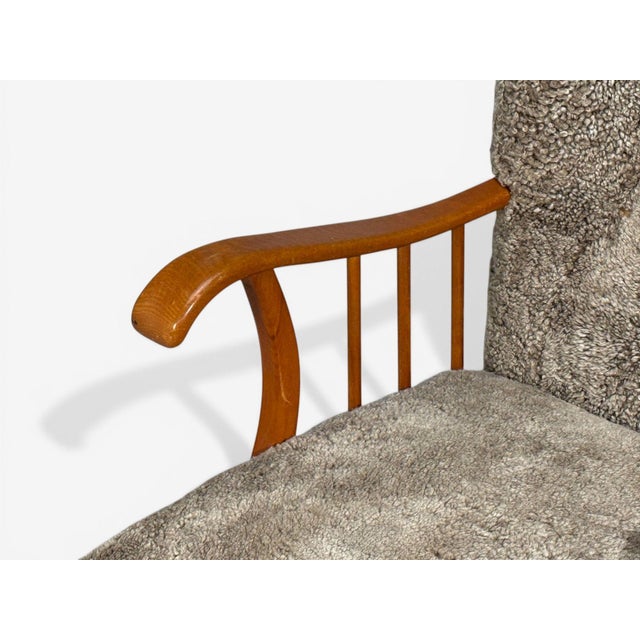 Gray Swedish Modern, Lounge Chairs, Elm, Gray Shearling, Sweden, 1940s For Sale - Image 8 of 16