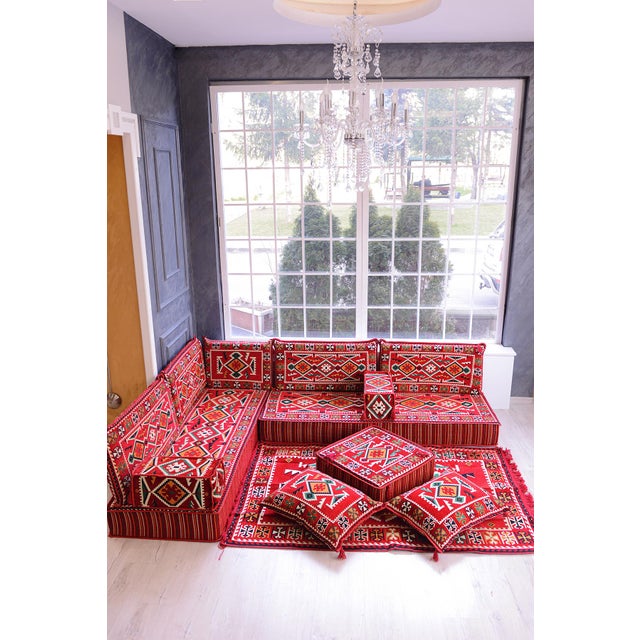 The Sofa set consist of a total of 13 Pieces 2 x floor seating cushion ( 190 x 70 x 20 cm / 75 x 27.5 x 8 inch ) 4 x...