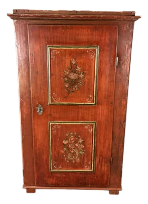 Early 19th Century Red Paint-Decorated Primitive Cabinet or Wardrobe