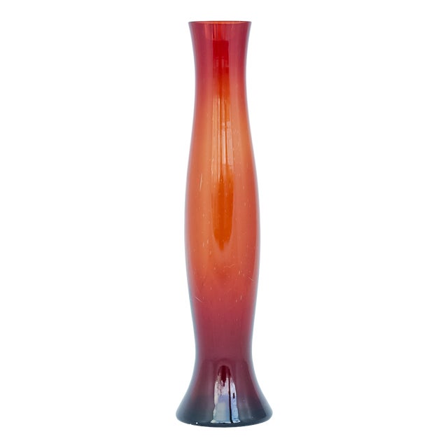 XLarge Gradient Vase in Red and Orange Hand-Blown Soda Glass by Zbigniew Horbowy for Sudety Glassworks, Poland, 1970s For Sale