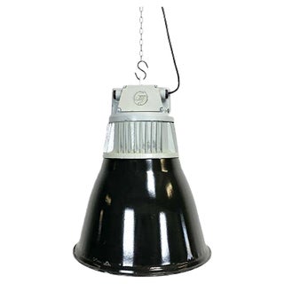 Vintage Black Enamel Industrial Pendant Light, 1960s For Sale