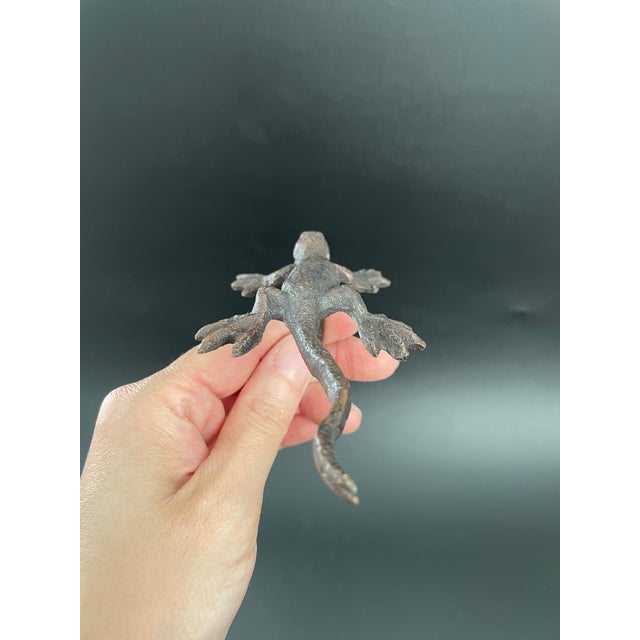 Vintage Rustic Brass Lizard Gecko Cabinet Knobs Drawer Pulls - Set of 3 For Sale - Image 10 of 15