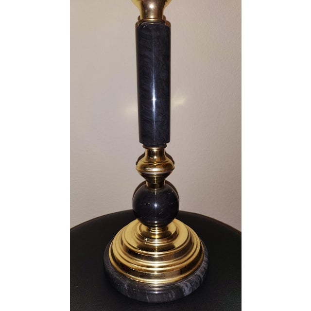 Vintage Mid-Century Modern Black Marble and Brass Table Lamp For Sale In Houston - Image 6 of 12