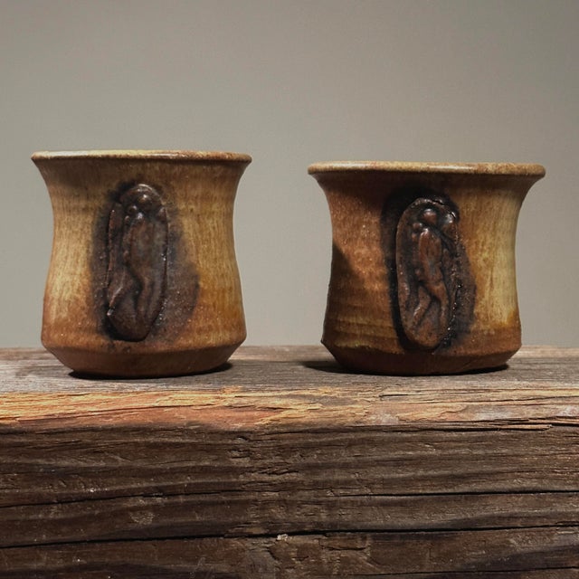 Vintage Abstract Hand Built Brutalist Teapot With Four Yunomi, Signed For Sale - Image 4 of 10