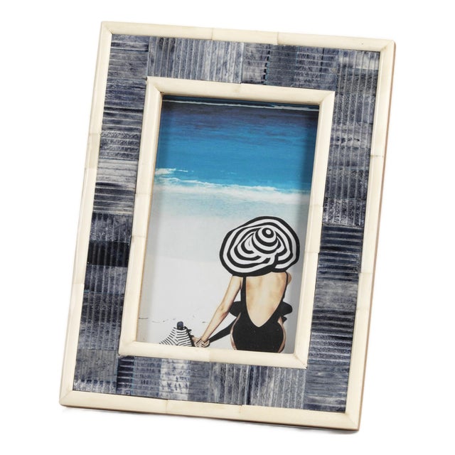 Mendocino Blue Carved Faux Bone Photo Frame - 4" X 6" For Sale